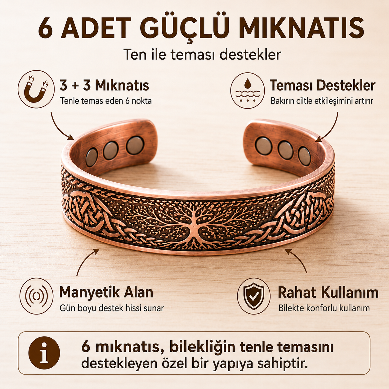 Nur Ana Şifa Ağacı Bakır Bileklik